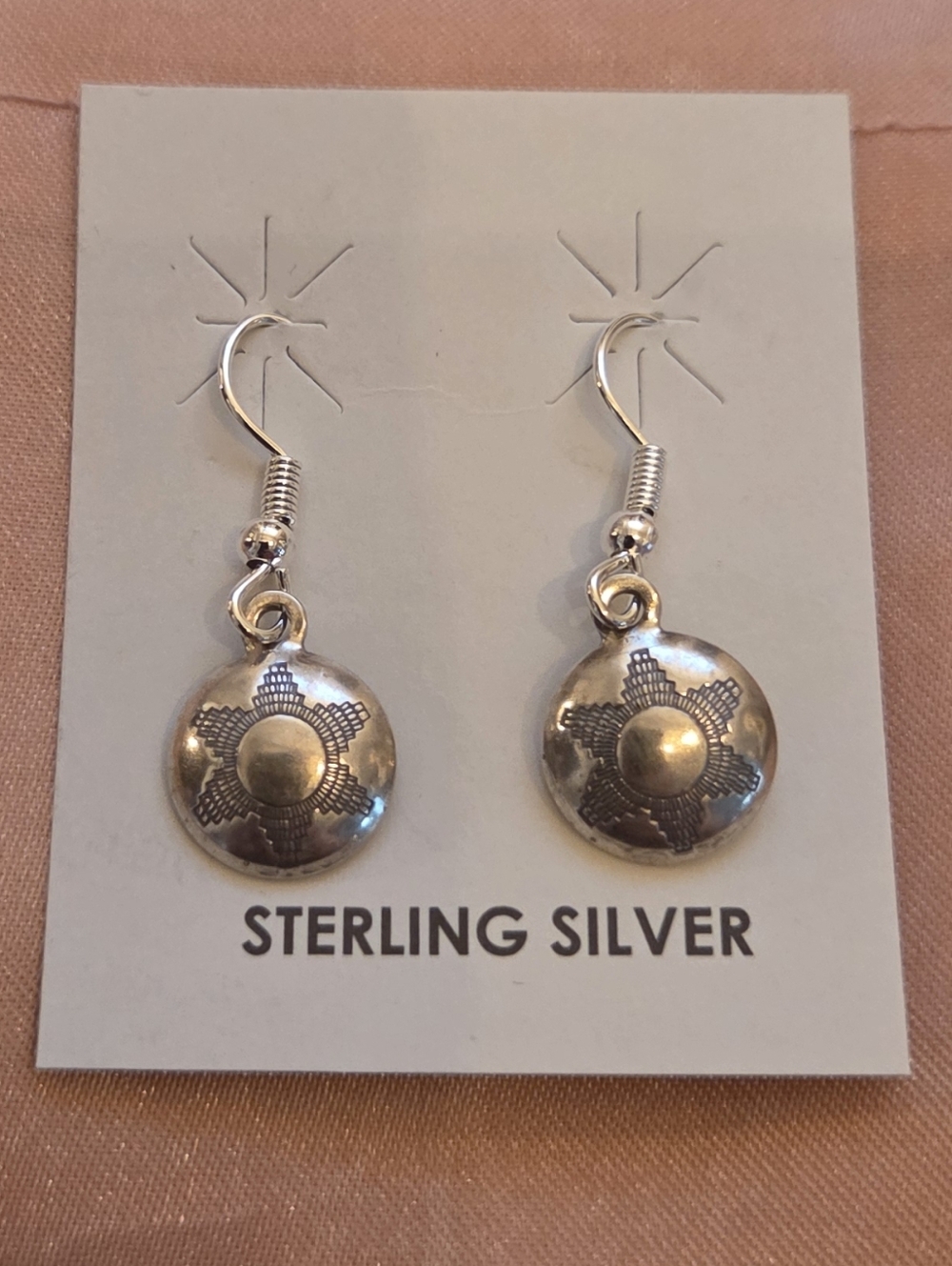 Sterling Silver Round Floral Drop Earrings - Silver